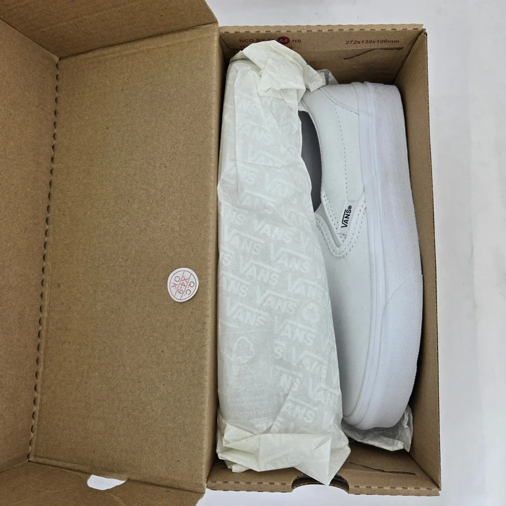 Vans Classic Slip-On True White Canvas Sneakers VN000EYEW00 Mens 4 Womens 5.5